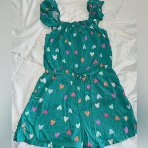 Size 8 teal romper with hearts